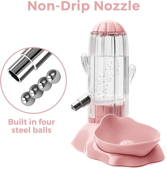 VANNON 2 in 1 Hamster Feeder Small Animal Water Bottle & Food Bowl Water Dispenser & Food Dish Bowl for Hamster, Small Mice, Rat, Gerbil, 4.6oz/130ml, BPA Free, Pink