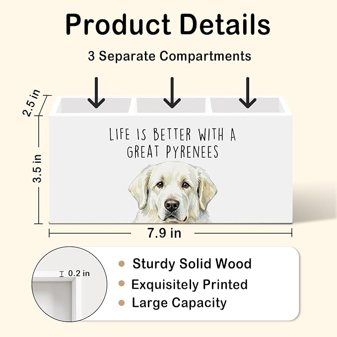 Great Pyrenees Dog Gifts Pen Pencil Holder for Desk, Funny Dogs Gift Office Desk Accessories, Life Is Better with a Great Pyrenees Pen Holders Organizer for Women Bathroom Decor