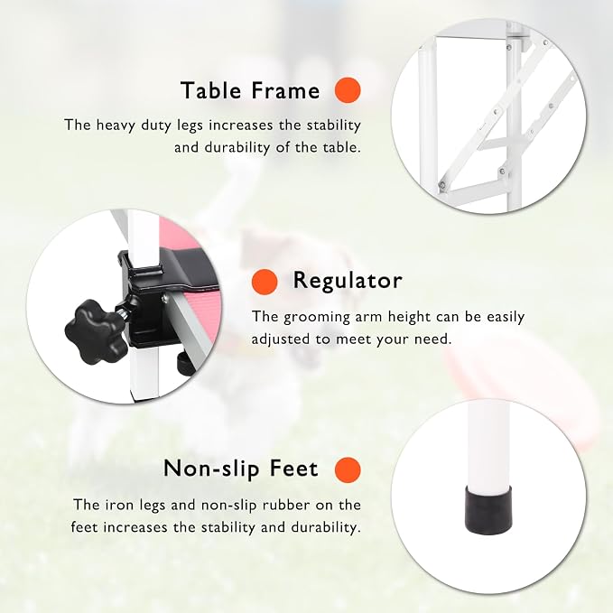 LEIBOU 36-inch Height Adjustable(23''~33.8'') and Foldable Pet Dog Grooming Table with Grooming Arm & 2 Noose for Dog Cat Pet Grooming Maximum Capacity Up to 260lbs