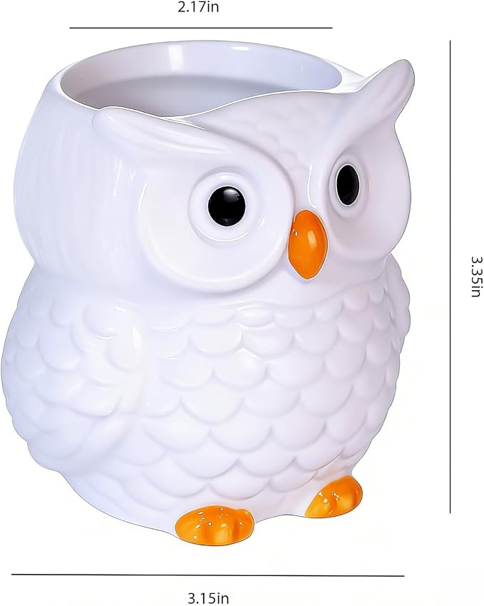 Ceramic Owl Shaped Pen Pencil Holder for Desk Decoration Accessories Owl Decor Makeup Brush Pen Cups Succulent Plant Pot Office School Ideal Gifts for Women, Mom or Birthdays
