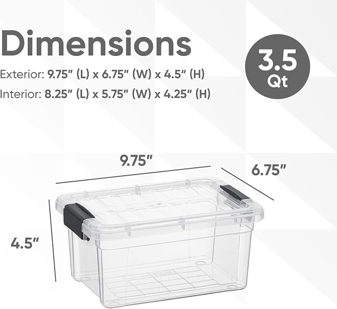 Superio Clear Storage Boxes with Lids, 3.5 Quart Plastic Container Bins for Organizing, Stackable Crates, BPA Free, Non Toxic, Odor Free, Organizers for Home, Office and Dorm, 5 Pack