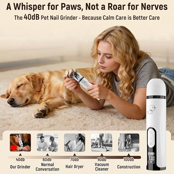 2026 Upgrade Silent Groom Pro Nail Grinder,Silent Groom Pro for Dogs,with LED Light & 3 Speeds,2000mAh Battery,Quick USB Charge (White)