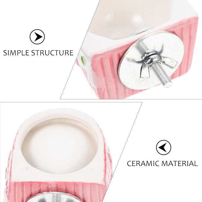 Hamster Wall Mounted Ceramic Feeding Bowl for Food and Water | Pink Feeder Bowl, Washable Design, Helps Reduce Spills, Suitable for PET Feeding by Owners
