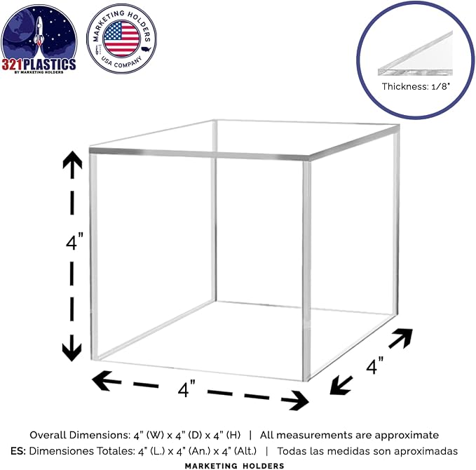 2 Pack Baseball Display Box Clear Acrylic Cube 4" Square Memorabilia Showcase Dust Cover Ball Protector No Base 1 Side Open No Assembly by Marketing Holders