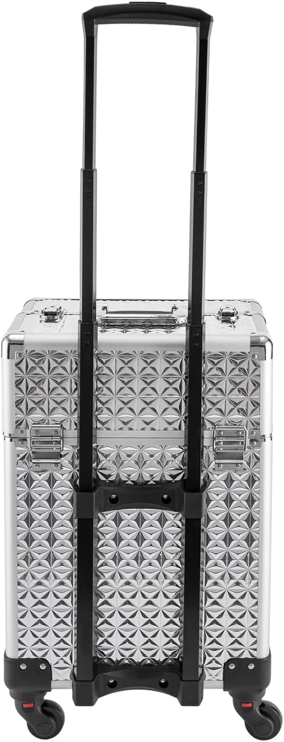 Makeup Rolling Case, Professional Rolling Nail Case Wheeled Manicure Storage Case Polish Organizer w/ Universal Wheels, Portable Adjustable Studio Travel Cart for Nail Technicians Hairstylist (Sliver)