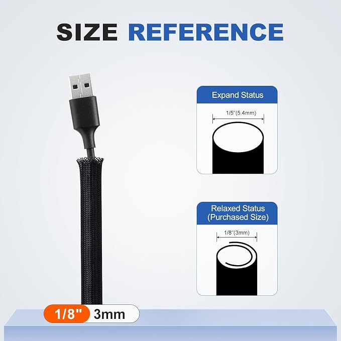 1/8" Cable Management Loom Wrap Sleeve Cord Wire Hider Organizer Covers | ELECFUN 16ft