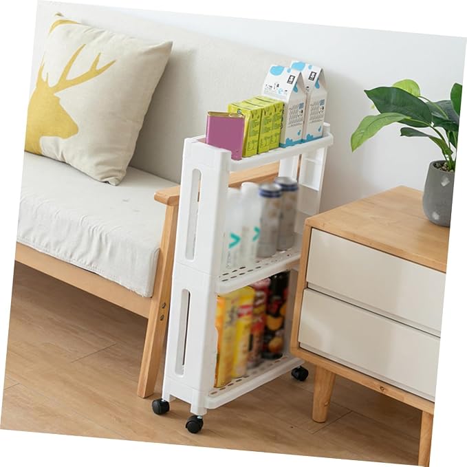 3-Tier Gap Storage Tower Rack with Wheels for Home Kitchen | PP White Build, Slide out Access, Portable Design, Suitable for Bath Supplies and PET Items
