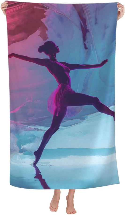 Ballet Dancer Beach Towel 31inx51in, Artistic Sand-Free Microfiber Bath Towel Ultra Soft Quick Dry Pool Towel Absorbent Towel Lightweight Towel for Swimming Bathroom Decor