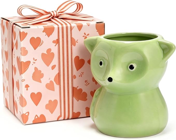 Ceramic Fox Shaped Pen Pencil Holder for Desk Decoration Accessories Fox Decor Makeup Brush Pen Cups Office School Ideal Gifts for Women, Mom or Birthdays