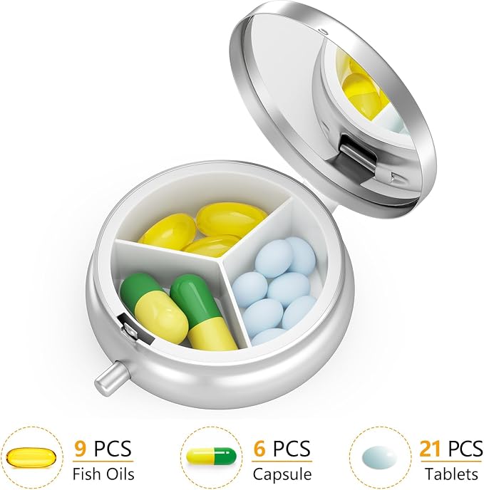 Pill Box, Small Pill Case for Purse & Pocket, Travel Medicine Organizer | Cute Travel Medicine Organizer, Portable Medicine Container Holder to Hold Vitamins, Medication, Fish Oil & Supplement
