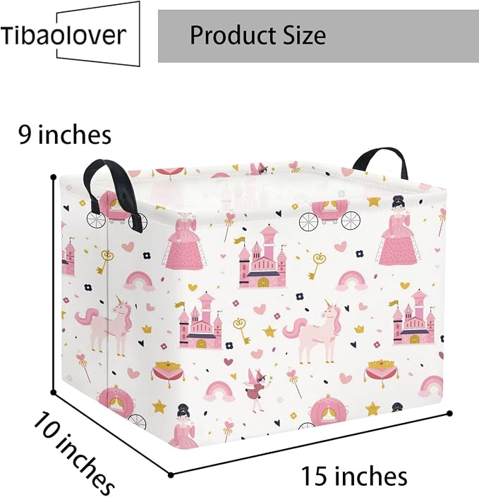 Rectangular Kids Storage Basket Baby Storage Basket with Handles for Home Kitchen Boys and Girls Cute Toy Storage Bin Organizer Shelf Book Room Decor(Princess Castle)