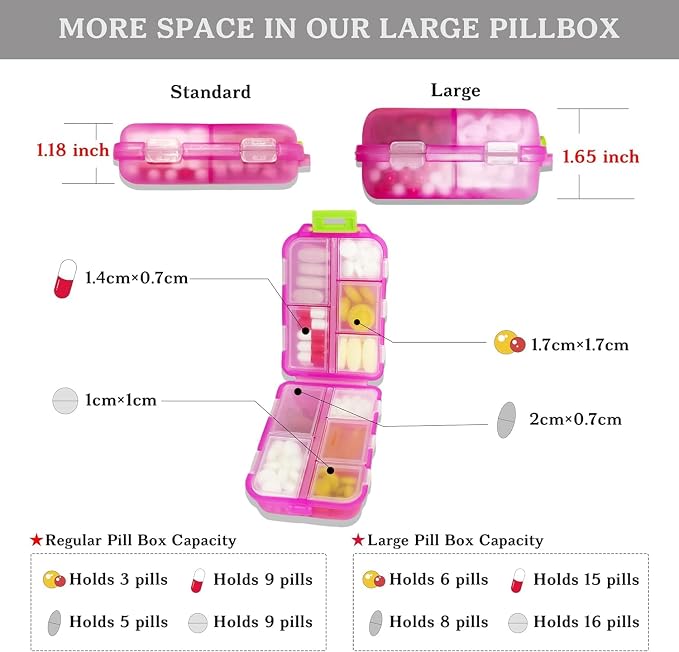 3 Pack Large Pill Organizers with Medicine Labels, Pink Blue Purple | Set of 3 large pill cases with 3x161 medicine labels for 7-day planning, family use, travel, and separate routines
