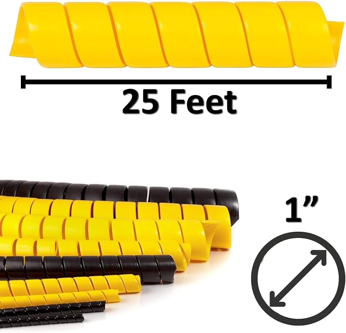 Electriduct 1 Inch Heavy Duty Spiral Wrap HDPE Flexible Plastic Cable Sleeve Hose Protector 25 Feet - Yellow