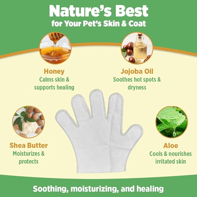20pc. Premium Pet Glove Cleaning Wipes for Dogs & Cats | Textured, Deodorizing & Hypoallergenic Gloves with Aloe Vera & Shea Butter – Gentle, Skin-Safe Wipes for Fur, Face & Body, Odor Control