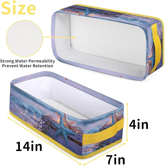 Starfish Beach Lights Bathroom Storage Basket, Foldable with Handle Open Countertop Paper Towel Decorative Box, Toilet Tank Top Shelf Baskets for Home Closet Bedroom Living Room Office
