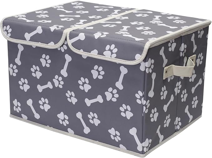 Large Storage Boxes - Large Linen Fabric Foldable Storage Cubes Bin Box Containers with Lid and Handles for Dog Apparel(Bone claw)