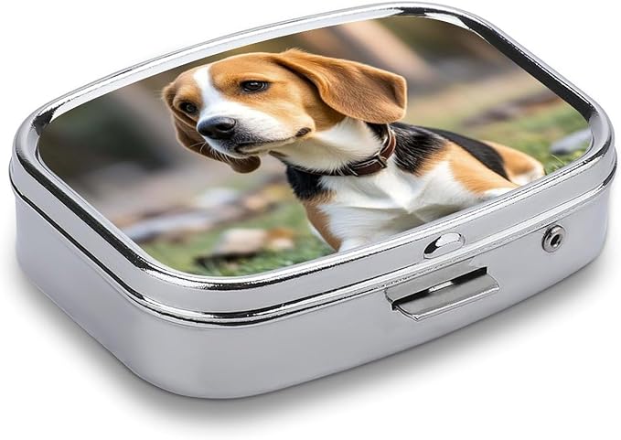 Square Pill Box Ovely Pet Dog Beagle Pill Case 2 Compartment Medicine Pill Organizer for Purse & Pocket Portable Travel Pillbox Medicine Vitamin Cod Liver Oil Storage Box Organizer