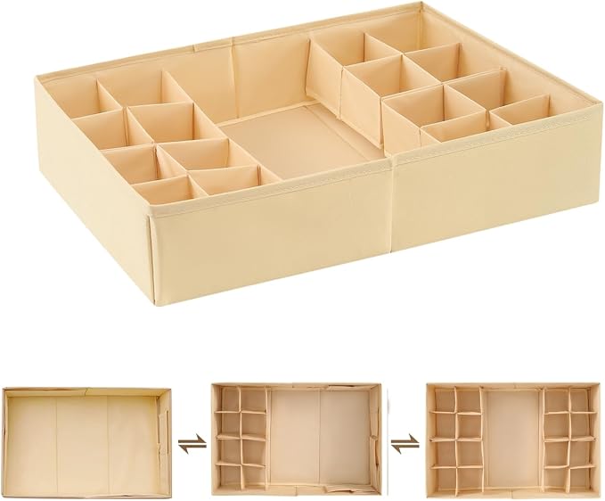 Drawer Organizer Clothes, Adjustable Dividers and Can Change the Size of the Dividers According , Can be Used in the Bedroom, Nursery and Closet Organizer or Storage, Underwear, Socks (Beige, Big)