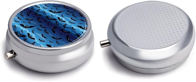 Portable Pill Organizer, Bat Round Cute Container, Mini Case for Vitamins, Travel Holder Purse Use for Women