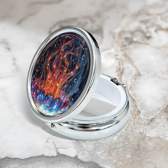 Portable Round 3 Compartment Metal Pill Box Beautiful Fantasy Jellyfish Design Ideal for Organizing Medication Travel or Home Use