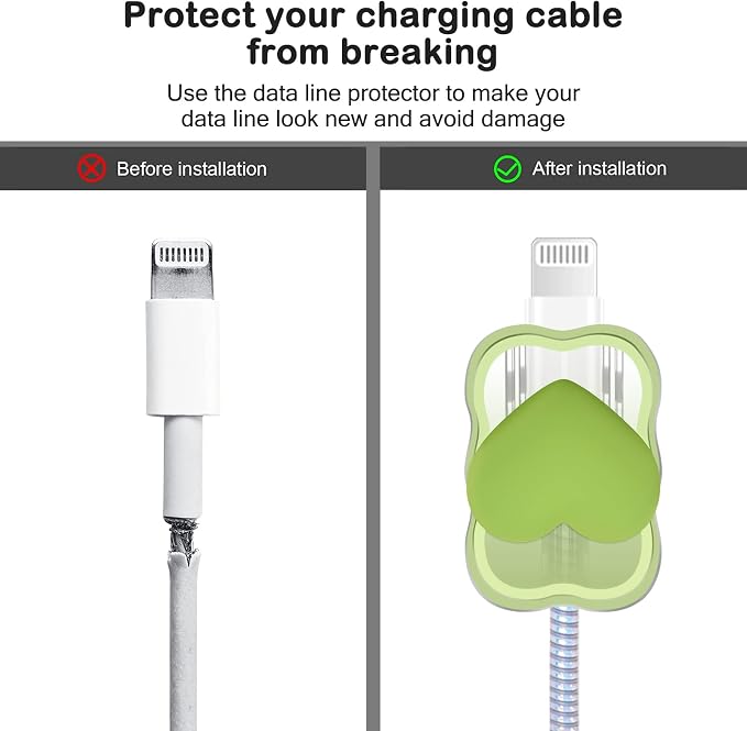 CameCosy Waves Cable Protector for iPhone Charger,Cute Protectors for Type-C Data Cable with Love Heart Pattern Data Line Phone Wire Saver Protector for iPhone 11 12 13 14 Pro Max-Green