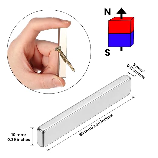 Hicarer 80 Pack Bar Magnet Heavy Duty Rectangular Thin Bar Magnet Strip with Double Sided Adhesive for DIY Fridge Kitchen Office, 60 x 10 x 3 mm