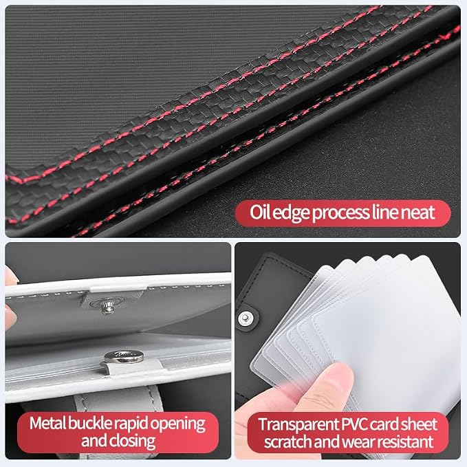 Car Picture Holder Leather Framed Metal Visor Clip 6pc pocket for Family Pet Couples Photo Drive License ID Credit Business Gift Card Auto Trucks Van SUV Visor Organizer Accessories (fiber pattern)