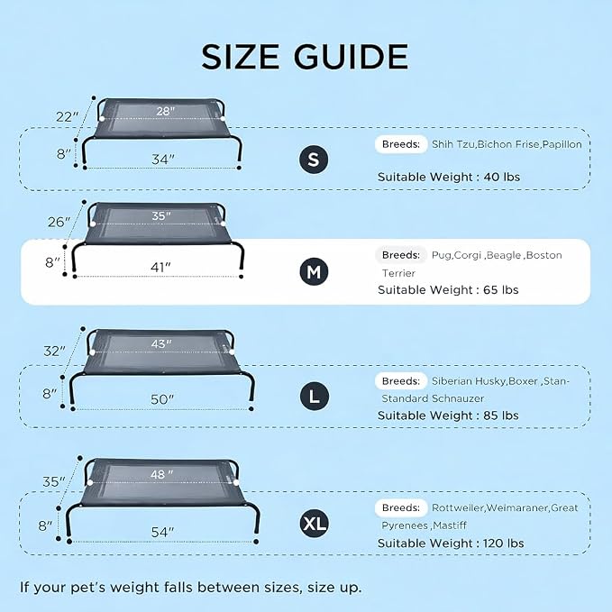 Cooling Elevated Dog Bed with Non-Slip Floor Protectors & Breathable Mesh, Raised Indoor & Outdoor Dog Cot Hammock, 41" L x 26" W x 8" Th, Medium, Grey