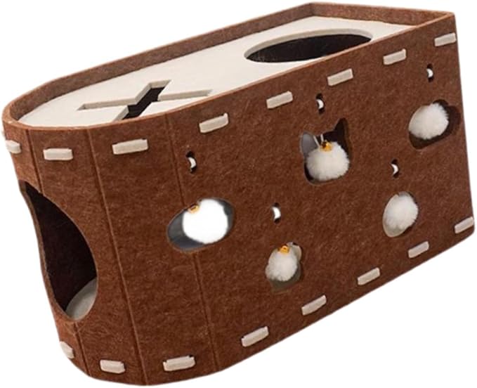 Cat House Scratch Condo Pet Toys Meal Claws Scratches with an Interactive Hole Felting Bed for Several Cats, Brown