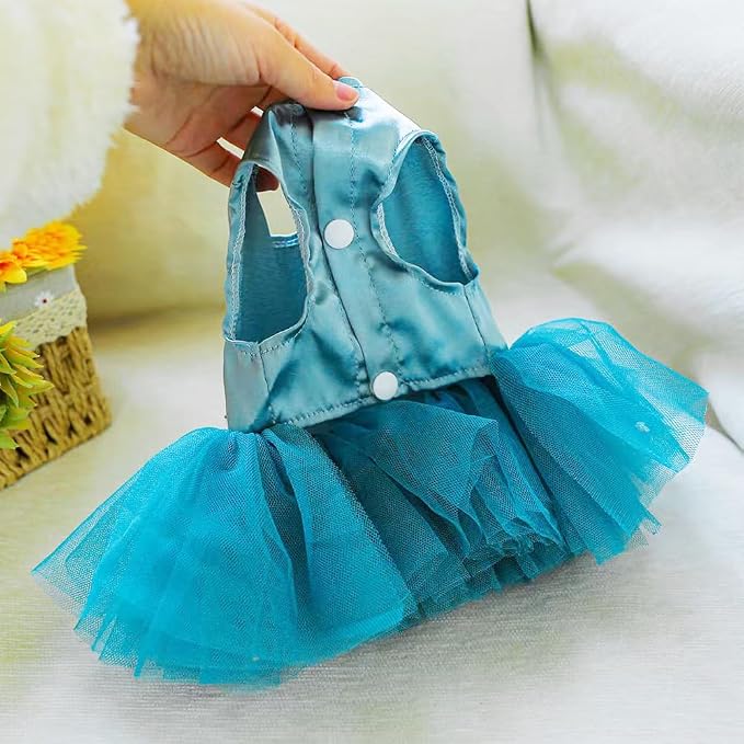 Blue Puppy Dress for Small Dogs with Bow Knot Gorgeous Cat Wedding Dresses Elegant Girl Dog Clothes Pet Party Ball Gown Outfit for Holiday Birthday Engagement Valentines (Sky Blue, Large)