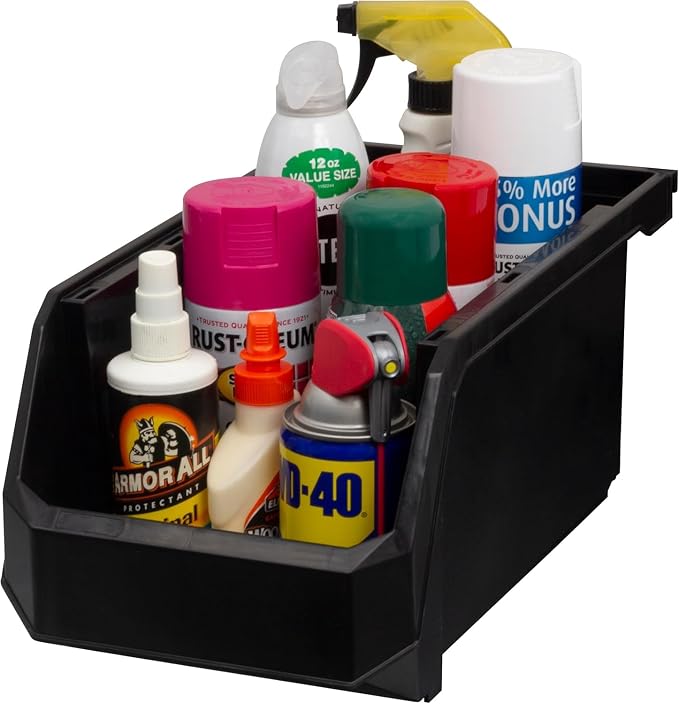 Akro-Mils ReadySpace Large Stackable Plastic Storage Bins, 6-Pack, Black | Open-Front Stackable Bins For Garage, Pantry, Closet & Office, 14,8"L X 8"W X 7"H, Nests When Empty, Durable Plastic,