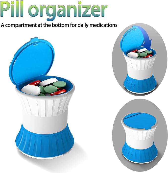 Pill Crusher Fine Powder with Small Medicine Pill Box 3-in-1,Pill Splitter Cutter for Small Pills Vitamins Tablets, Portable Pill Crushers for Elderly & Pet,Travel-Friendly Pill Grinder (Blue)