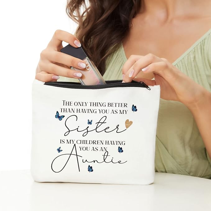 JIUWEIHU New Aunt Gifts Makeup Bag, Baby Shower Gifts Cosmetic Bag for Aunt | Travel Toiletry Bags Zipper Makeup Pouch, Thanksgiving Christmas Birthday Gift for Women Besties Sister Friends Baby Reveal