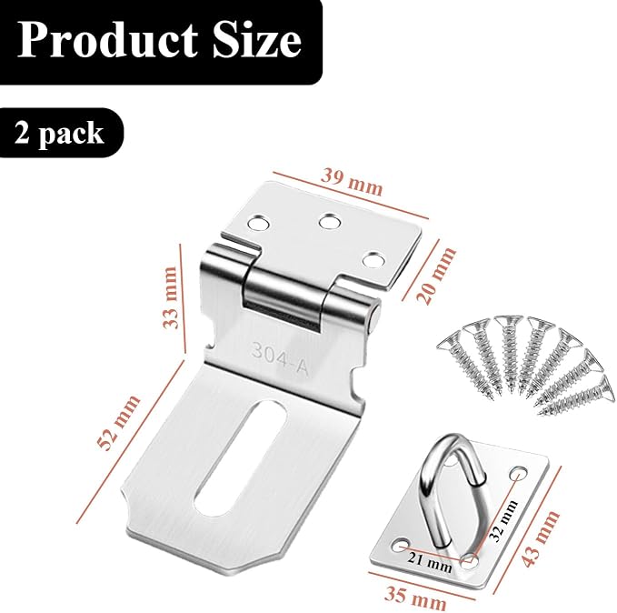 Right Angle Padlock Hasp, 2 Pack Stainless Steel Gate Lock Latch, 90 Degree Door Hasp Clasp for Garden Gate, Wooden Barn Shed Door, Storage Box, Closets, Cabinets, Pet Cage, Silver (3 Inch)