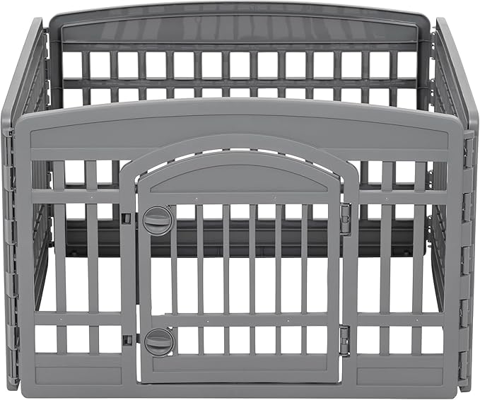 IRIS USA 4-Panel Dog Playpen, Pet Enclosure, Dark Gray | Heavy Duty Plastic, Puppy Training, Indoor Outdoor, Portable, Foldable, Multiple Pets