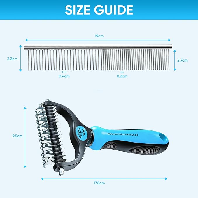 YNR Deshedding Dog Brush for Long Haired Dogs, Cats & Pets – Dual-Sided Undercoat Rake for Dematting, Detangling & Matted Fur, Stainless Steel Pet Grooming Comb with Anti-Slip Handle