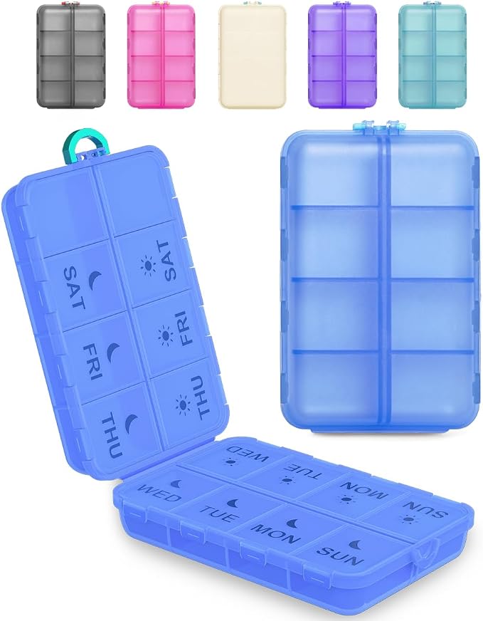 Pill Organizer Travel Medicine Case - Travel Pill Case with Etched Labels, Daily Travel Medicine Case Holder