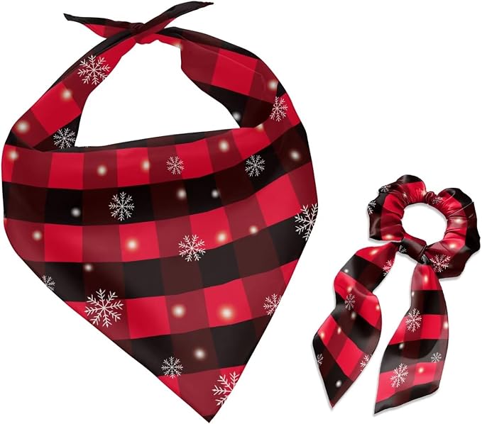 COEQINE Plaid Dog Bandana with Rip Tie Hair Ties for Women Cute Dogs Bandanas Small Pet Christmas Costume for Holiday Food Cosplay Clothes Party Costumes