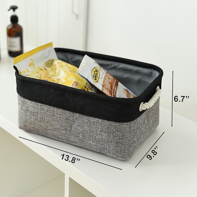 Storage Basket for Organizing - 1 Pack 14x10x6.7 inch Collapsible Storage Bins for Shelves, Dog Toy Bin for Closet Organizer laundry Gift Cloth Nursery (Grey & Black)