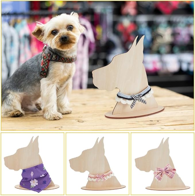 AHANDMAKER Dog Silhouette Display Stand Plywood Pet Scarf Display Cabinet Wood Pet Bib Cases Small Craft Show Photography Props with Easy Installation for Dog Accessory Bib Bandana Scarf Store Display