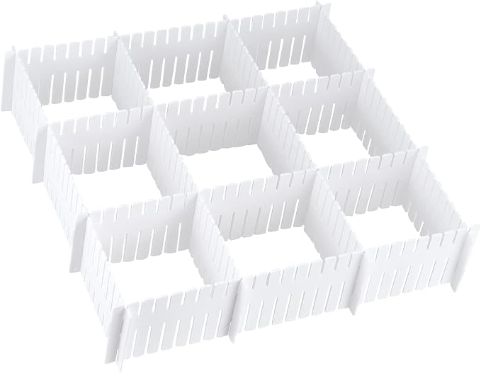 MUKCHAP 72-Piece DIY Grid Drawer Organizer, 12.6 Inch Adjustable Drawer Dividers for Sock, Underwear, Scarf, White