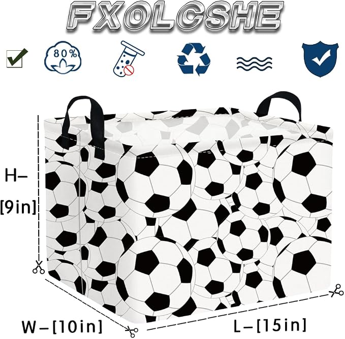 FXOLCSHE Rectangular Easter Soccer Basket,Sports Boys box,Collapsible waterproof college dorm laundry basket,Baby Nursery Hamper,Boys Soccer Room Decor(Big football)
