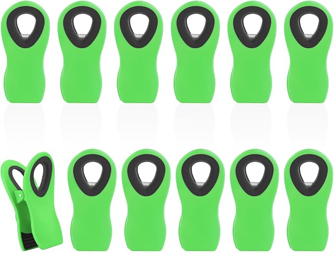 12 Pack Chip Clips, Bag Clips for Food, Magnetic Sealers for Chips and Other Food, Plastic Bag Clip for Kitchen, Fridge, Clothes, Sewing and Artwork (Green)
