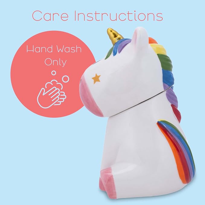 Dolomite Ceramic 10 x 7.3 Everyday Cookie & Candy Jar with Airtight Lid: Perfect for Kitchen Canisters, Pet Treat Containers & Decorative Magical Storage, Rainbow Unicorn With Stars
