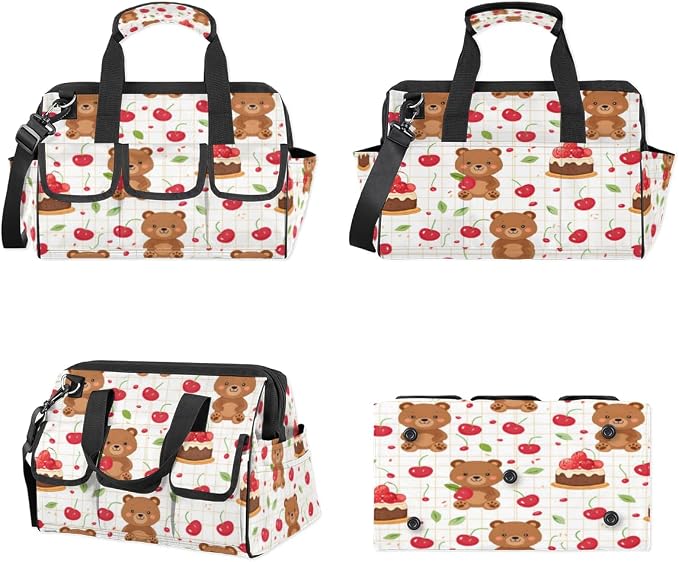 Cherry Heavy Duty Tool Bag 14.8 Inch Bear Portable Soft Tool Box Organizer Storage with Adjustable Shoulder Strap
