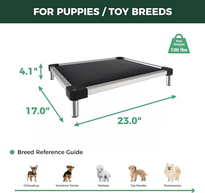 FXW TitanNest Padded Chew-Proof Elevated Dog Bed for Toy Dogs | Easy to Clean, Pre-assembly Raised Cot, Indoor/Outdoor/Camping, 23 x 17 x 4.1in