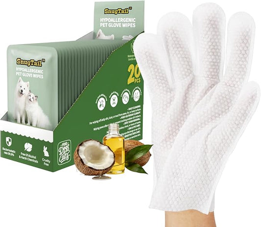 Pet Wipes, Pet Glove Wipes for Dogs & Cats,Shedding Control, Dander Removal & Paw Cleaning, Travel Essentials for Pets(20 Individual Pack)