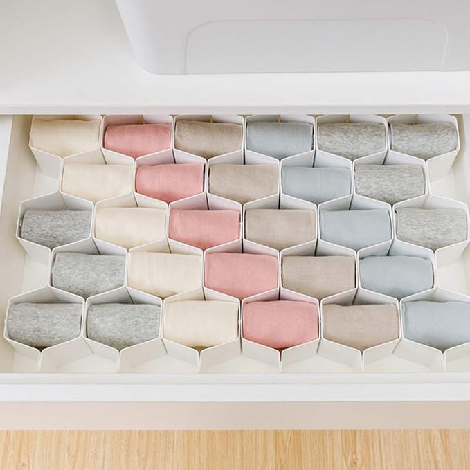Drawer Divider Organizer Adjustable DIY Grid Honeycomb Drawer Divider for Underwear Belt Scarf Socks White