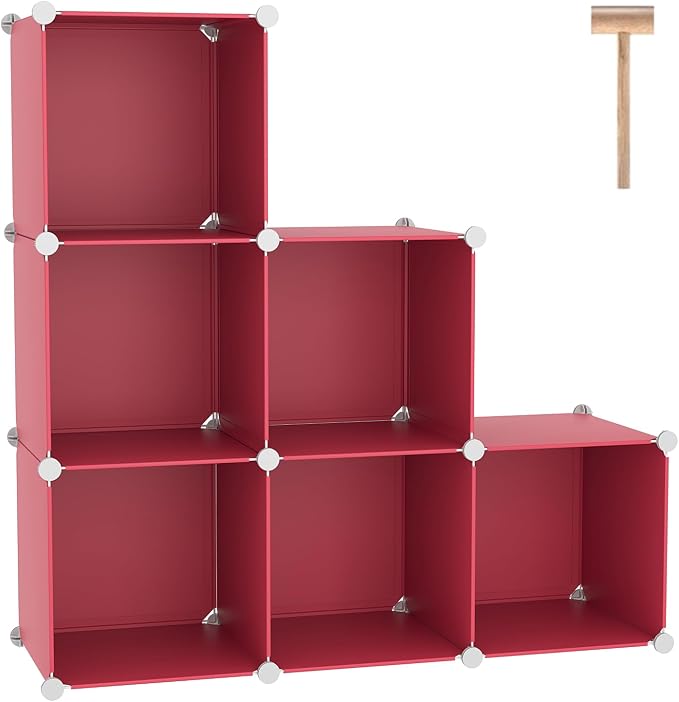 C&AHOME 6-Cube Storage Organizer Cube Shelf Closet Storage Bookcase, Red | Stackable Cubby Storage, Bookshelf, Portable Plastic Storage Closet Organizer, DIY Modular Shelving Units for Home, Wardrobe