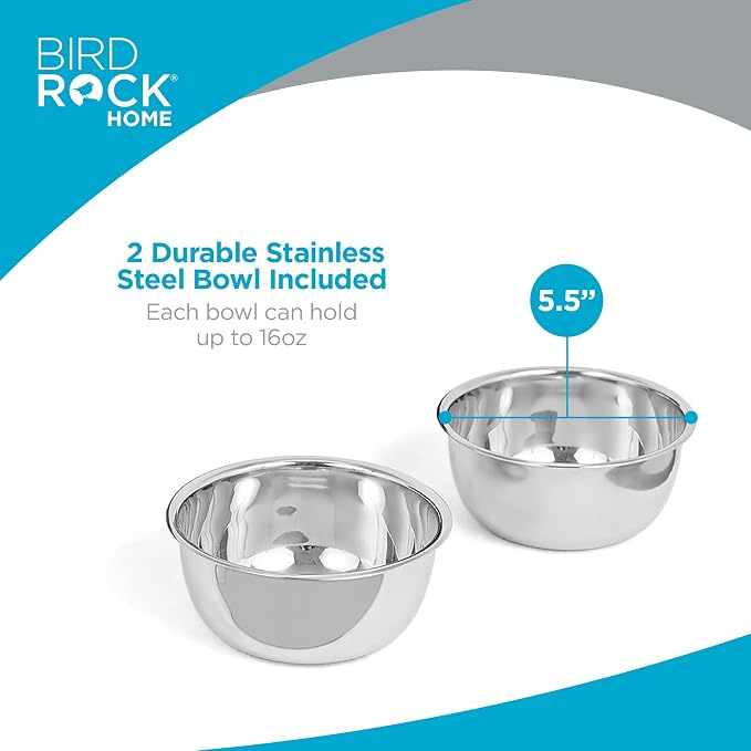 INTERNET'S BEST Modern Elevated Pet Feeder - Double Raised Stand w/Stainless Steel Bowls - Dog Food & Water Holder - Suitable for Medium Breeds - Pet Feeding Tray for Dogs, Cats - 2 Bowls - White